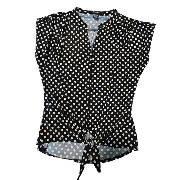 89th & Madison Button Up Tie Front Polka Dot Top size: Large - Picture 1 of 6